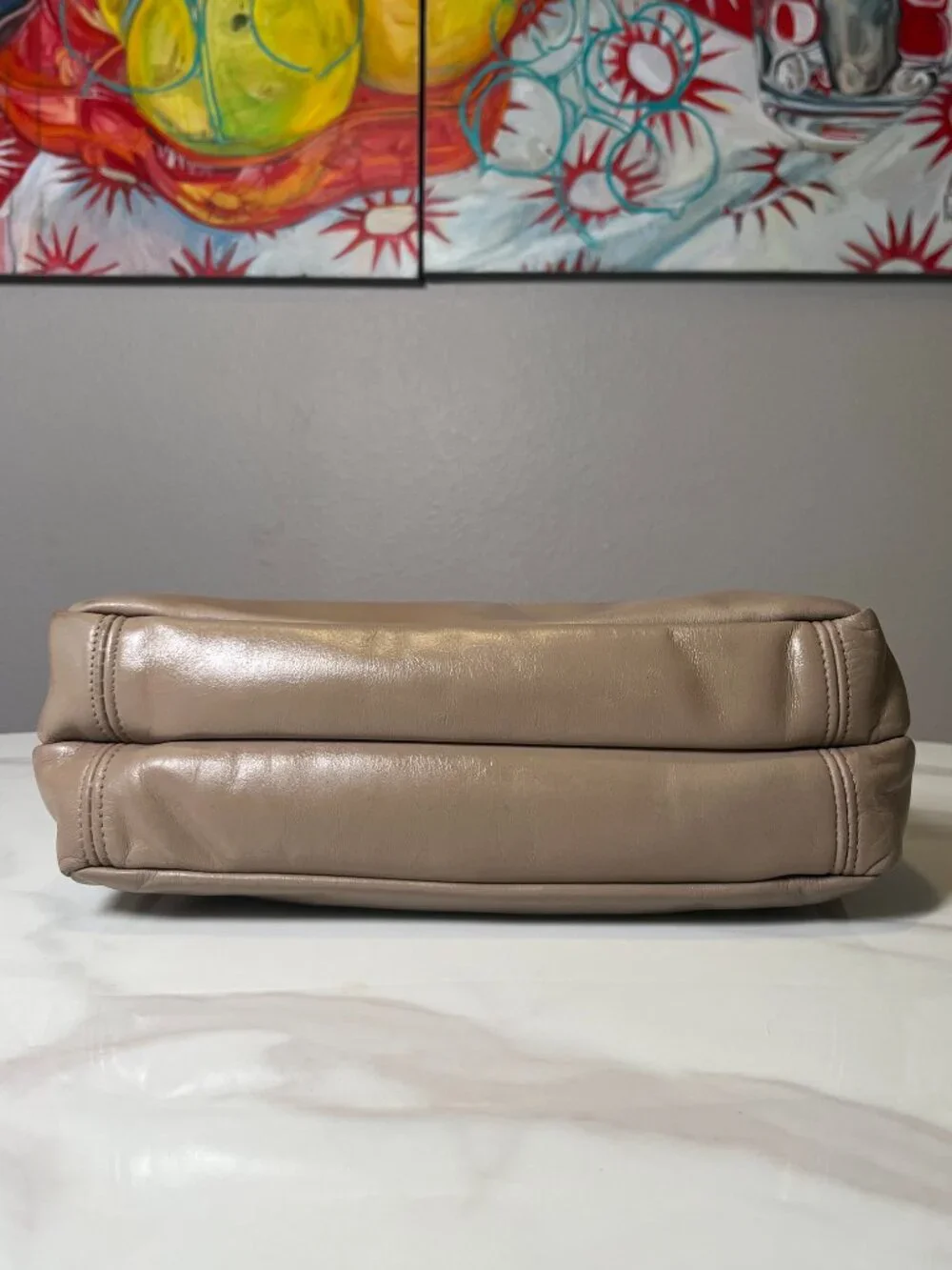 SAS Taupe Leather Vintage Shoulder Bag Made in USA - Picture 6 of 13